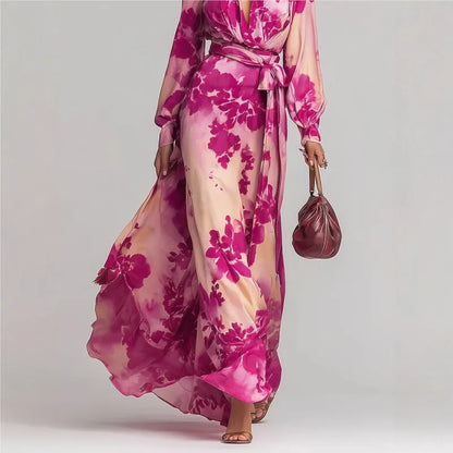 Juliette - Robe Élégante Invitée Mariage Femme avec Col V et Ceinture Fleurie