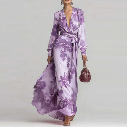 Juliette - Robe Élégante Invitée Mariage Femme avec Col V et Ceinture Fleurie