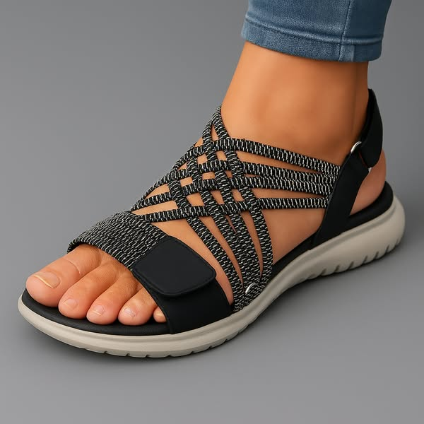 Juliette - Sandales Orthopédiques Femme Décontractées à Lanières Élastiques Croisées et Semelle Sport