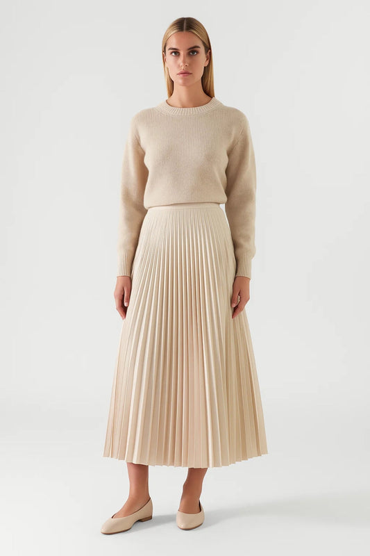 Jupe Midi Femme - Plissée Taille Haute Évasée | Élégante