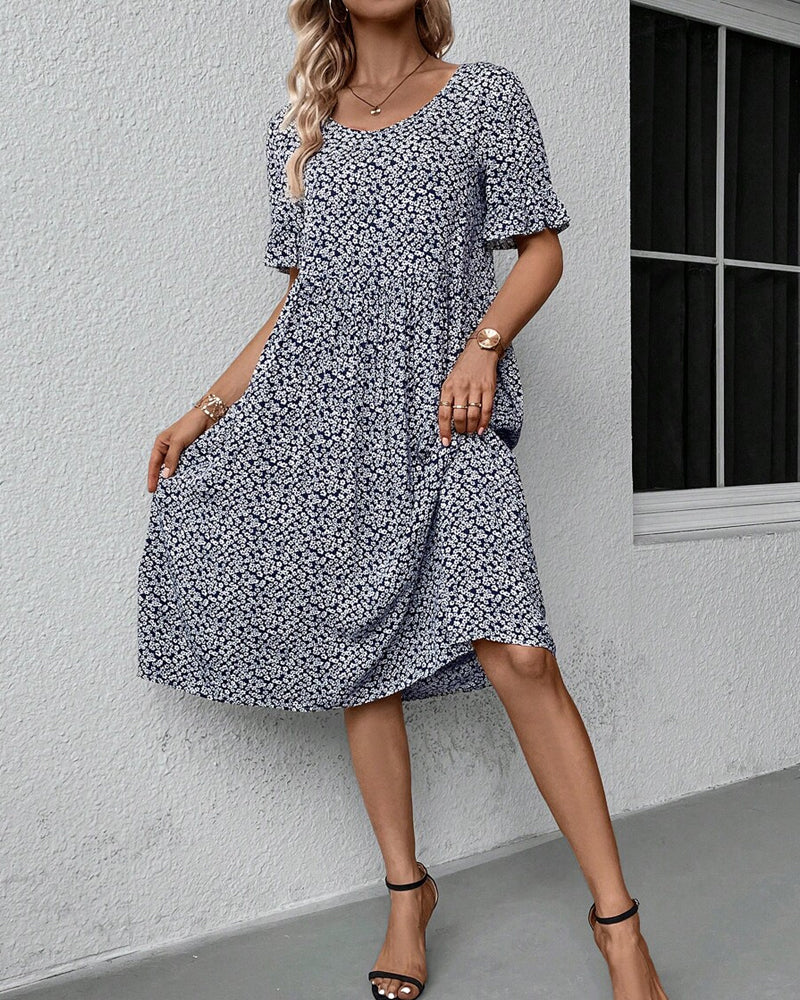 Léa - Robe Invitée Mariage Femme Bohème à Imprimé Fleuri et Coupe Évasée