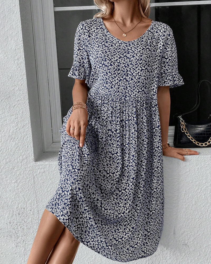 Léa - Robe Invitée Mariage Femme Bohème à Imprimé Fleuri et Coupe Évasée