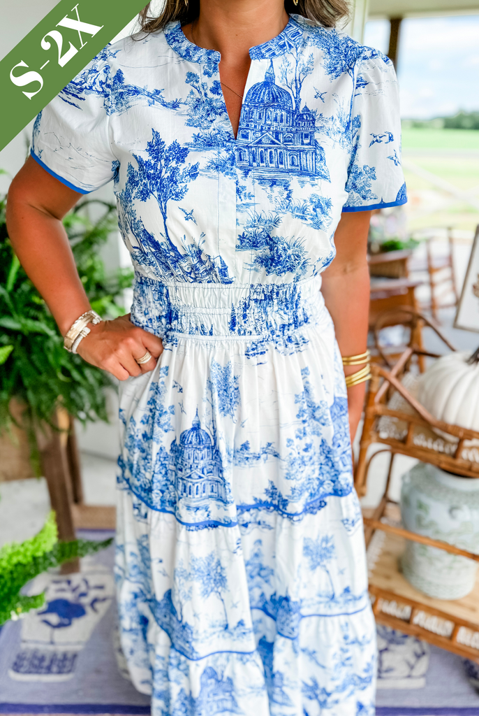 Léa - Robe Maxi Bohème Invitée Mariage Femme avec Imprimé Toile et Taille Élastiquée