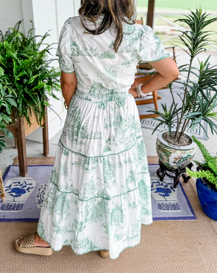 Léa - Robe Maxi Bohème Invitée Mariage Femme avec Imprimé Toile et Taille Élastiquée