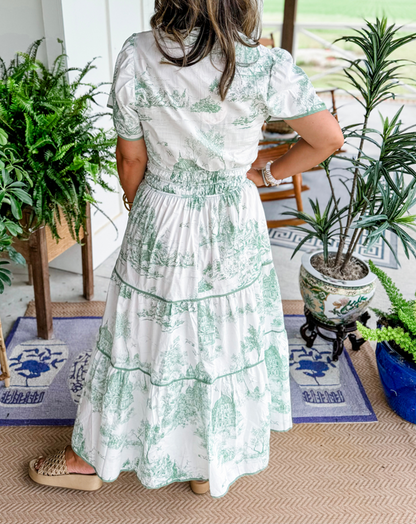 Léa - Robe Maxi Bohème Invitée Mariage Femme avec Imprimé Toile et Taille Élastiquée