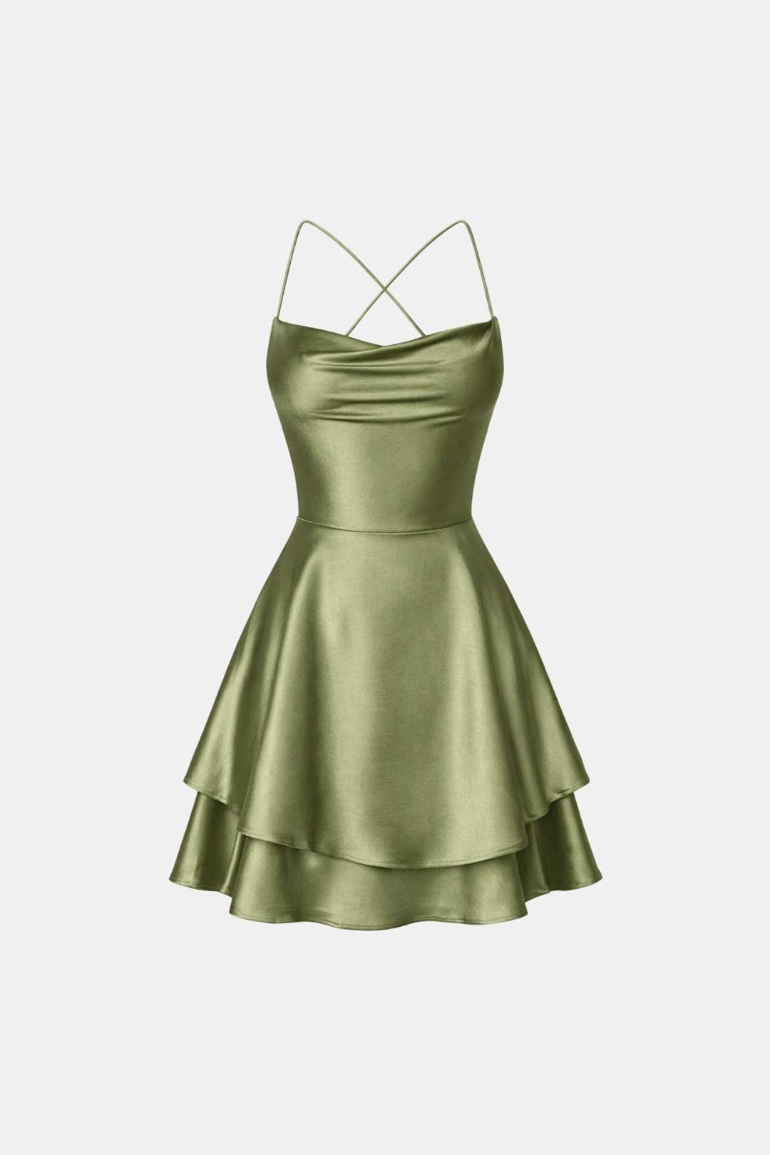 Léa - Robe d'Été Femme Courte Tendance avec Dos Nu Croisé et Jupe Évasée à Double Volant