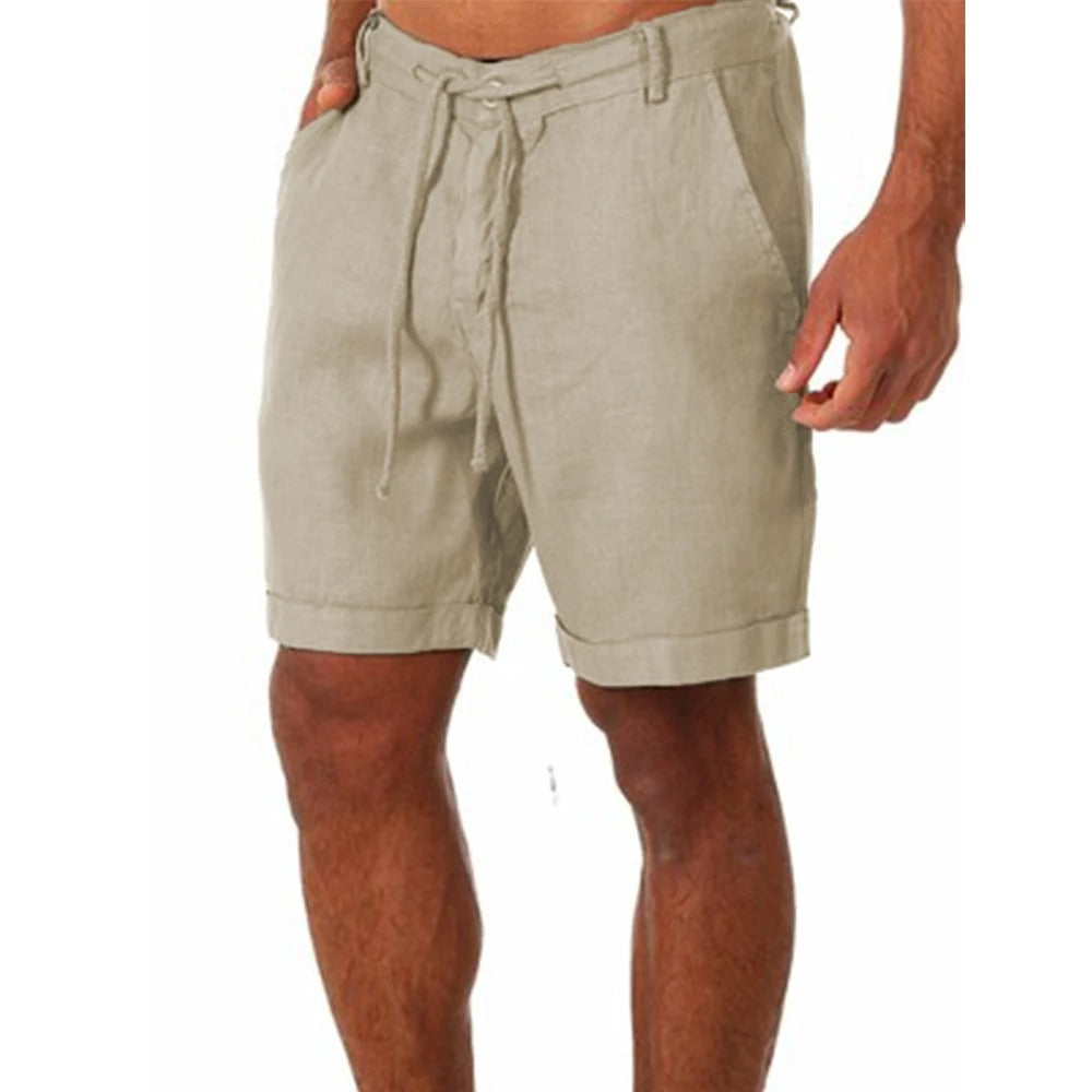Julien - Short en Lin Homme Casual avec Cordon de Serrage et Revers