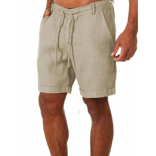 Julien - Short en Lin Homme Casual avec Cordon de Serrage et Revers