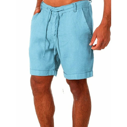 Julien - Short en Lin Homme Casual avec Cordon de Serrage et Revers