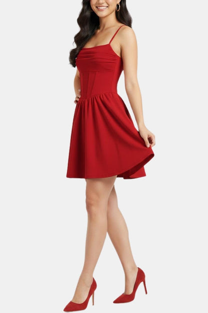 Lola - Robe Corset Femme Élégante Évasée avec Fines Bretelles et Laçage Frontal