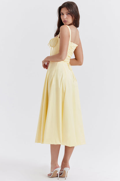 Lola - Robe Invitée Mariage Femme Midi Bustier à Bretelles et Jupe Évasée Romantique