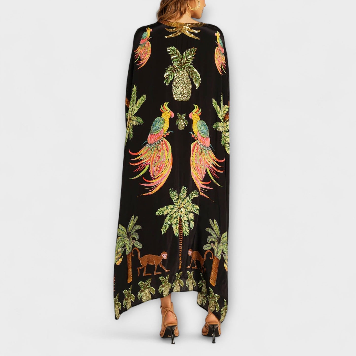 Lola - Robe Longue Bohème Femme Oversize avec Col en V et Imprimé Tropical