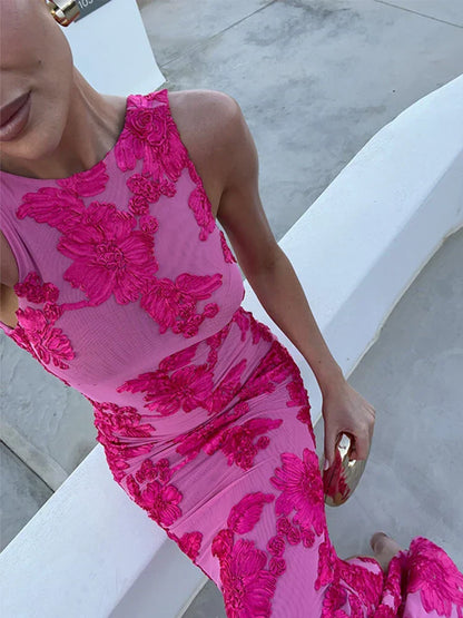 Lola - Robe Maxi Chic Invitée Mariage Femme avec Encolure Droite et Imprimé Floral Contrasté