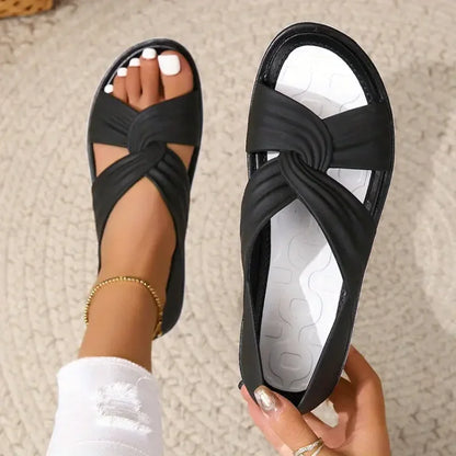 Lola - Sandales Orthopédiques Femme Décontractées à Brides Croisées Torsadées et Semelle Légère