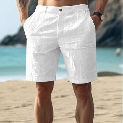 Maxime - Short en Lin Homme Casual avec Ceinture Boutonnée et Coupe Droite