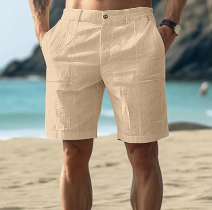 Maxime - Short en Lin Homme Casual avec Ceinture Boutonnée et Coupe Droite