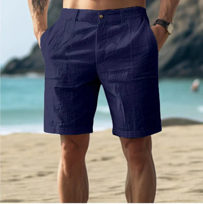 Maxime - Short en Lin Homme Casual avec Ceinture Boutonnée et Coupe Droite