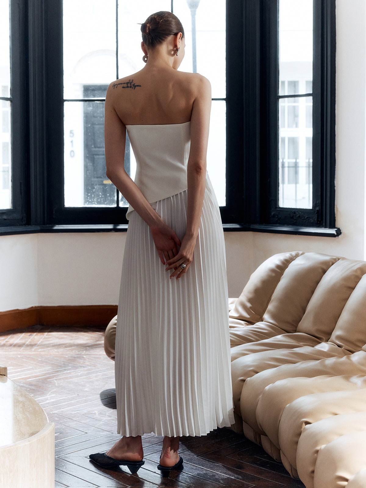 Louise - Robe Habillée Invitée Mariage Femme Bustier avec Jupe Plissée et Fente