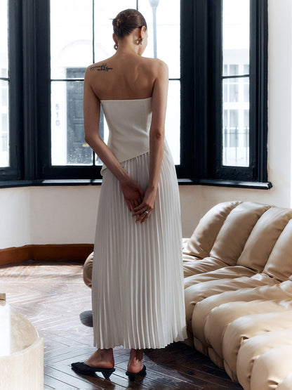 Louise - Robe Habillée Invitée Mariage Femme Bustier avec Jupe Plissée et Fente