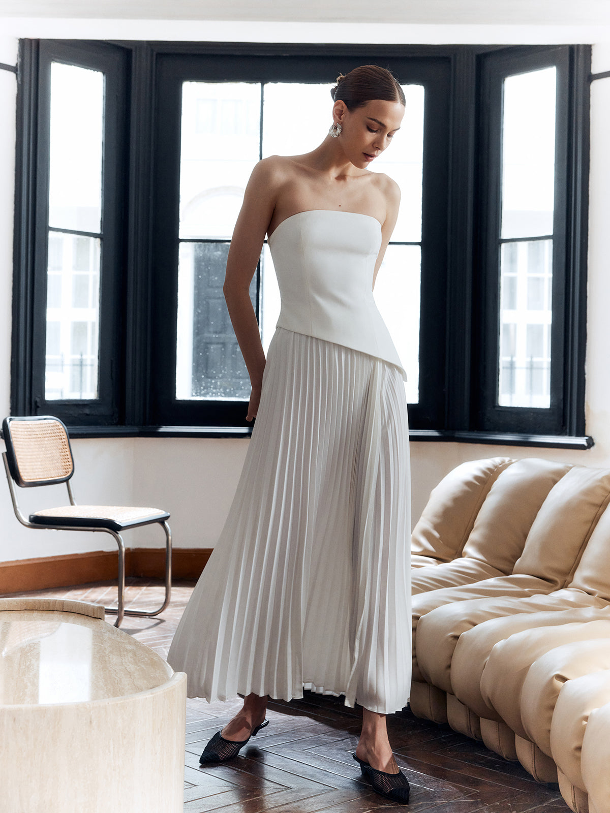 Louise - Robe Habillée Invitée Mariage Femme Bustier avec Jupe Plissée et Fente