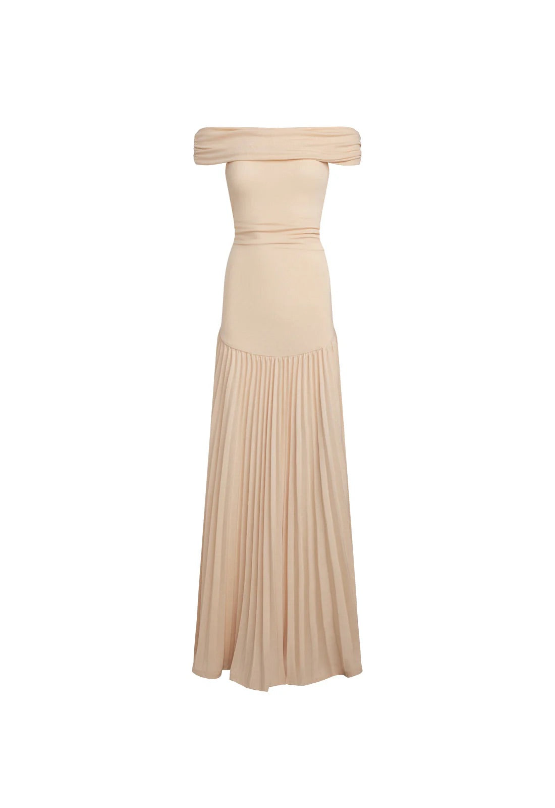 Louise - Robe Maxi Élégante Invitée Mariage Femme avec Épaules Dénudées et Jupe Plissée