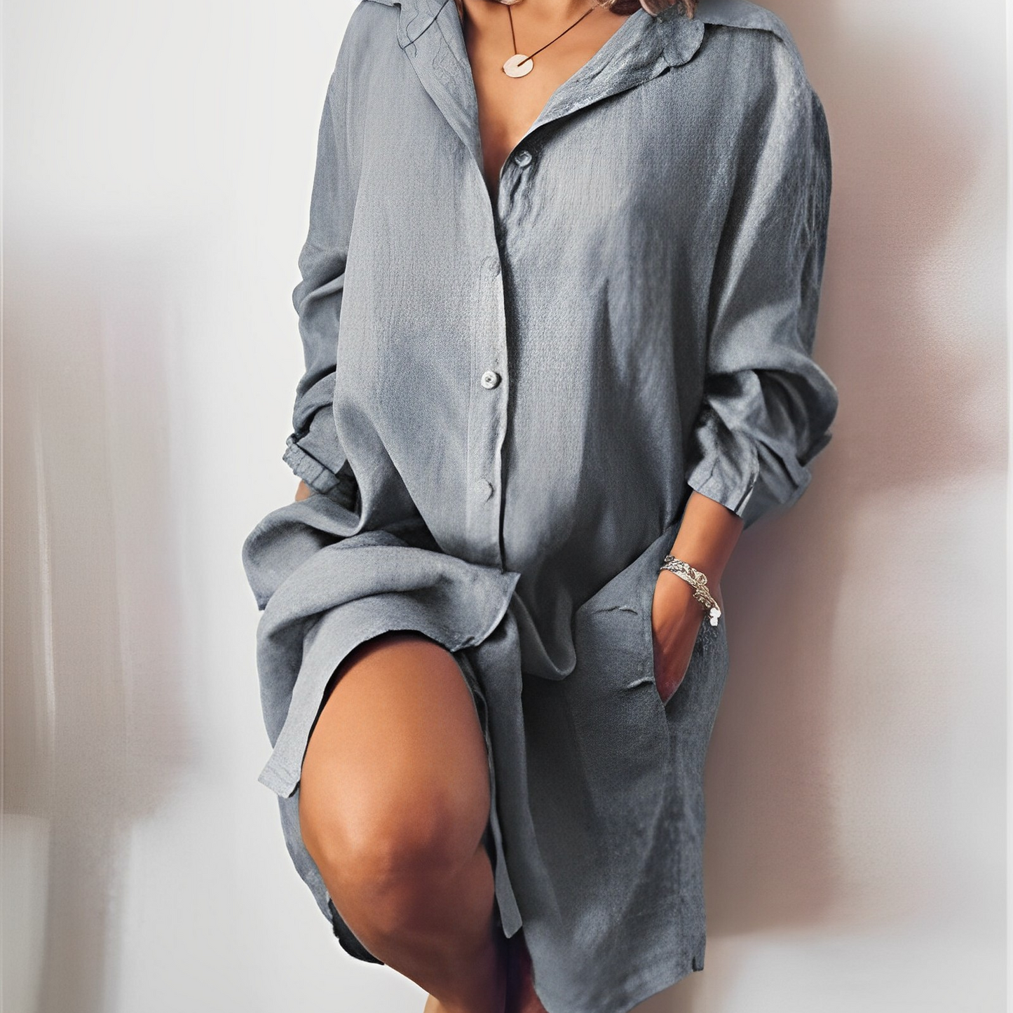 Louise - Robe d'Été Casual Femme Oversize à Boutons avec Col Chemise et Poches