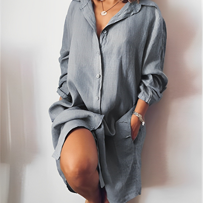 Louise - Robe d'Été Casual Femme Oversize à Boutons avec Col Chemise et Poches