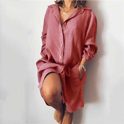 Louise - Robe d'Été Casual Femme Oversize à Boutons avec Col Chemise et Poches
