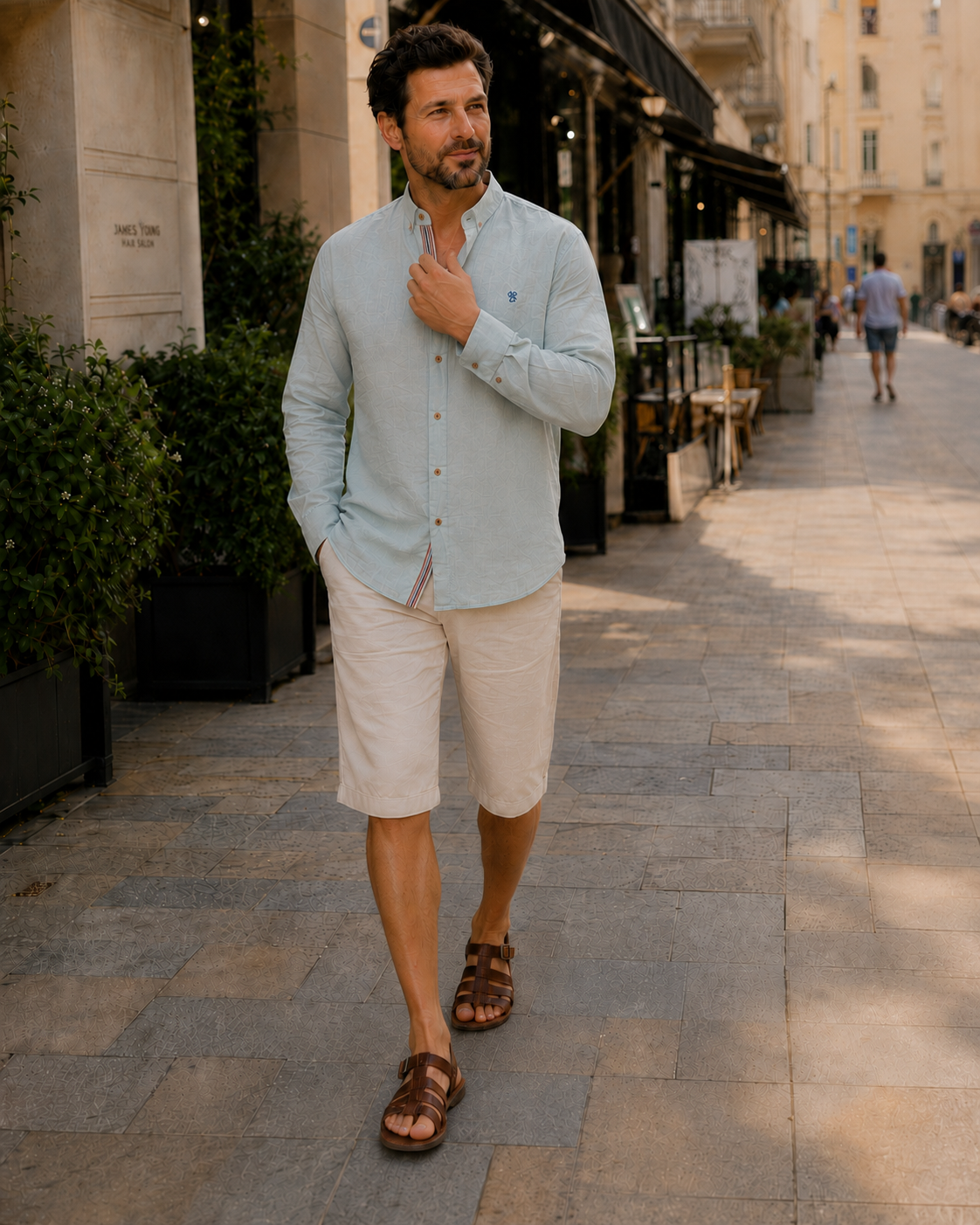 Lucas - Chemise en Lin Homme Casual Chic avec Col Mao et Boutons Contrastés
