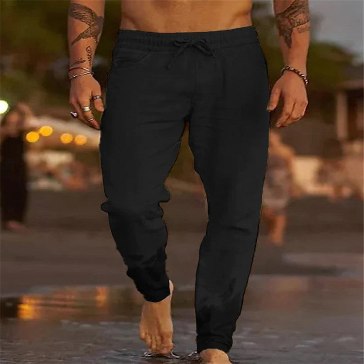 Mattis - Pantalon en Lin Homme Casual avec Ceinture Élastique et Coupe Ajustée