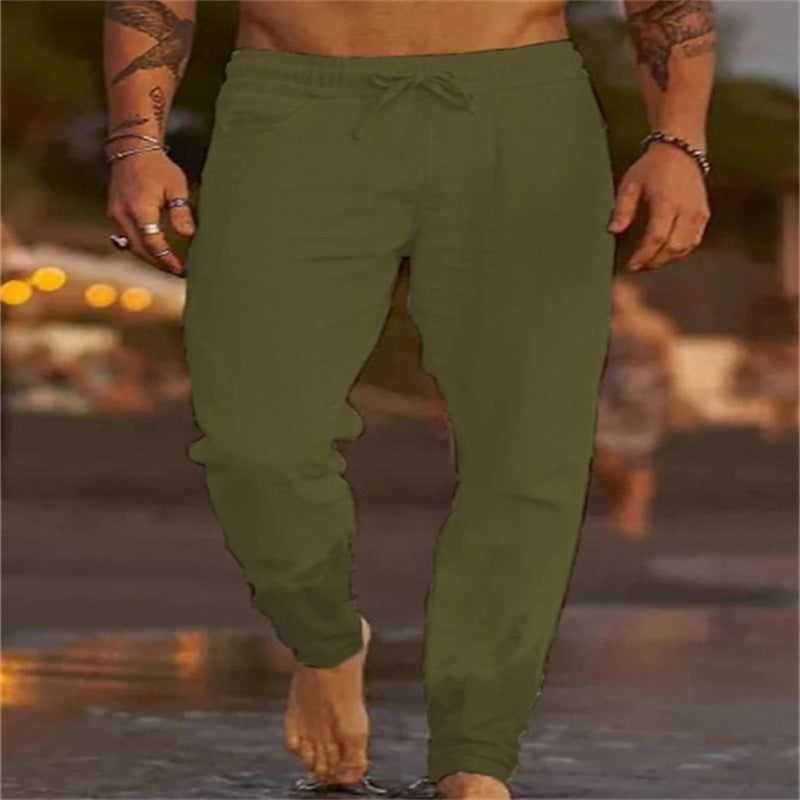 Mattis - Pantalon en Lin Homme Casual avec Ceinture Élastique et Coupe Ajustée