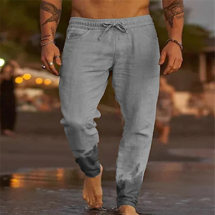 Mattis - Pantalon en Lin Homme Casual avec Ceinture Élastique et Coupe Ajustée