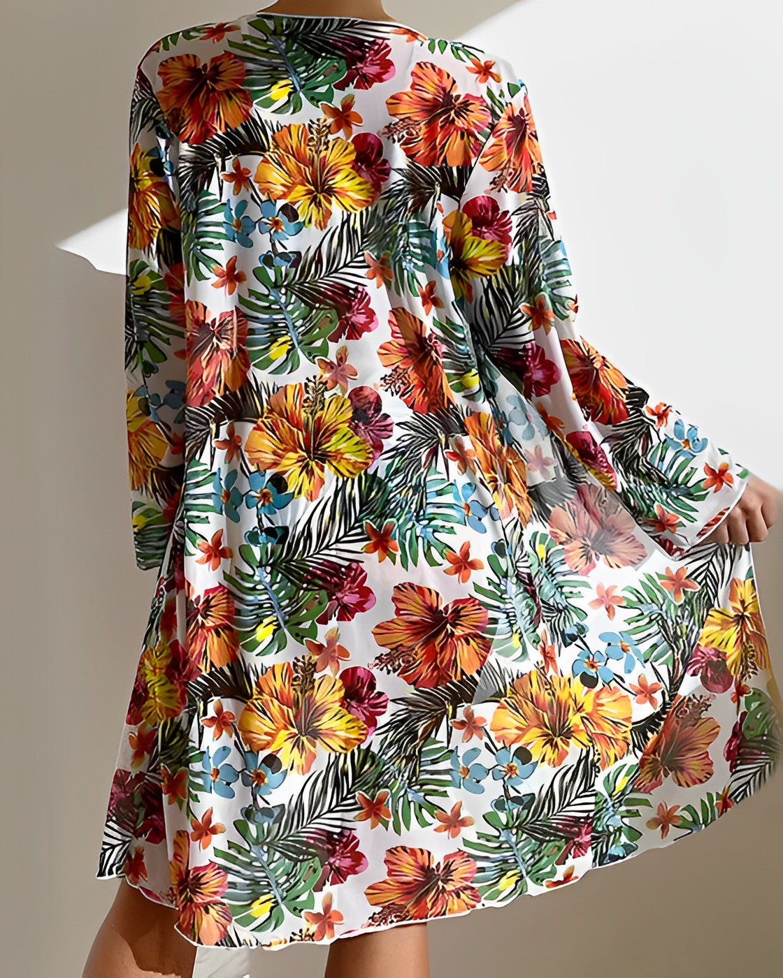 Manon - Ensemble Maillot de Bain Femme Trois Pièces Tendance avec Kimono Fleuri