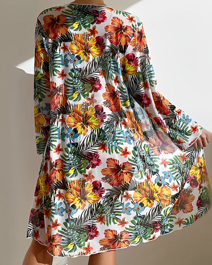 Manon - Ensemble Maillot de Bain Femme Trois Pièces Tendance avec Kimono Fleuri