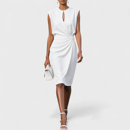 Manon - Robe Habillée Invitée Mariage Femme avec Encolure Découpée et Drapé Latéral
