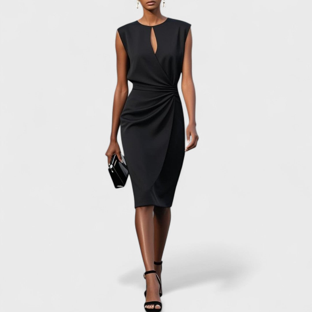 Manon - Robe Habillée Invitée Mariage Femme avec Encolure Découpée et Drapé Latéral