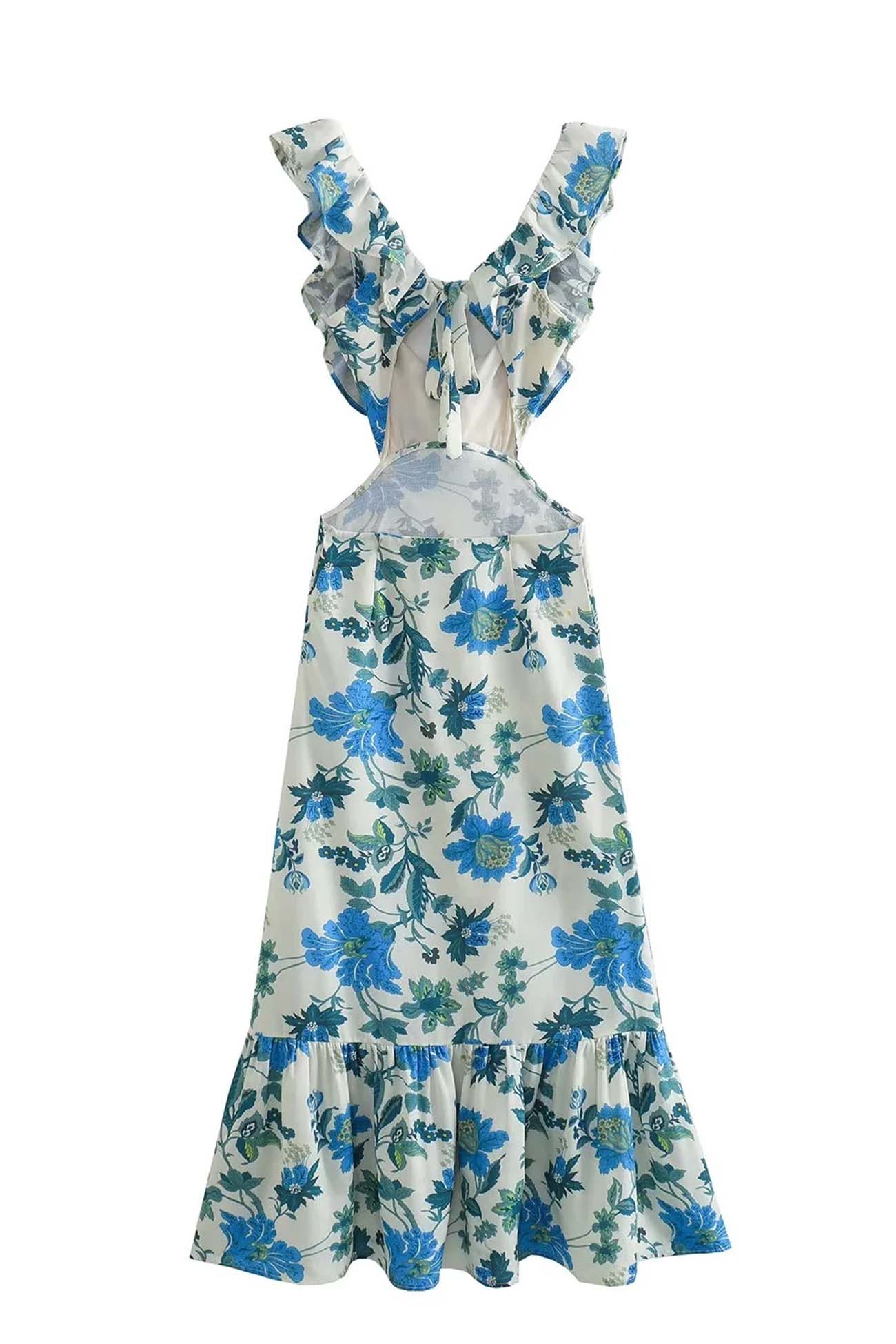 Manon - Robe Invitée Mariage Femme Bohème Longue Fleurie à Volants et Découpes