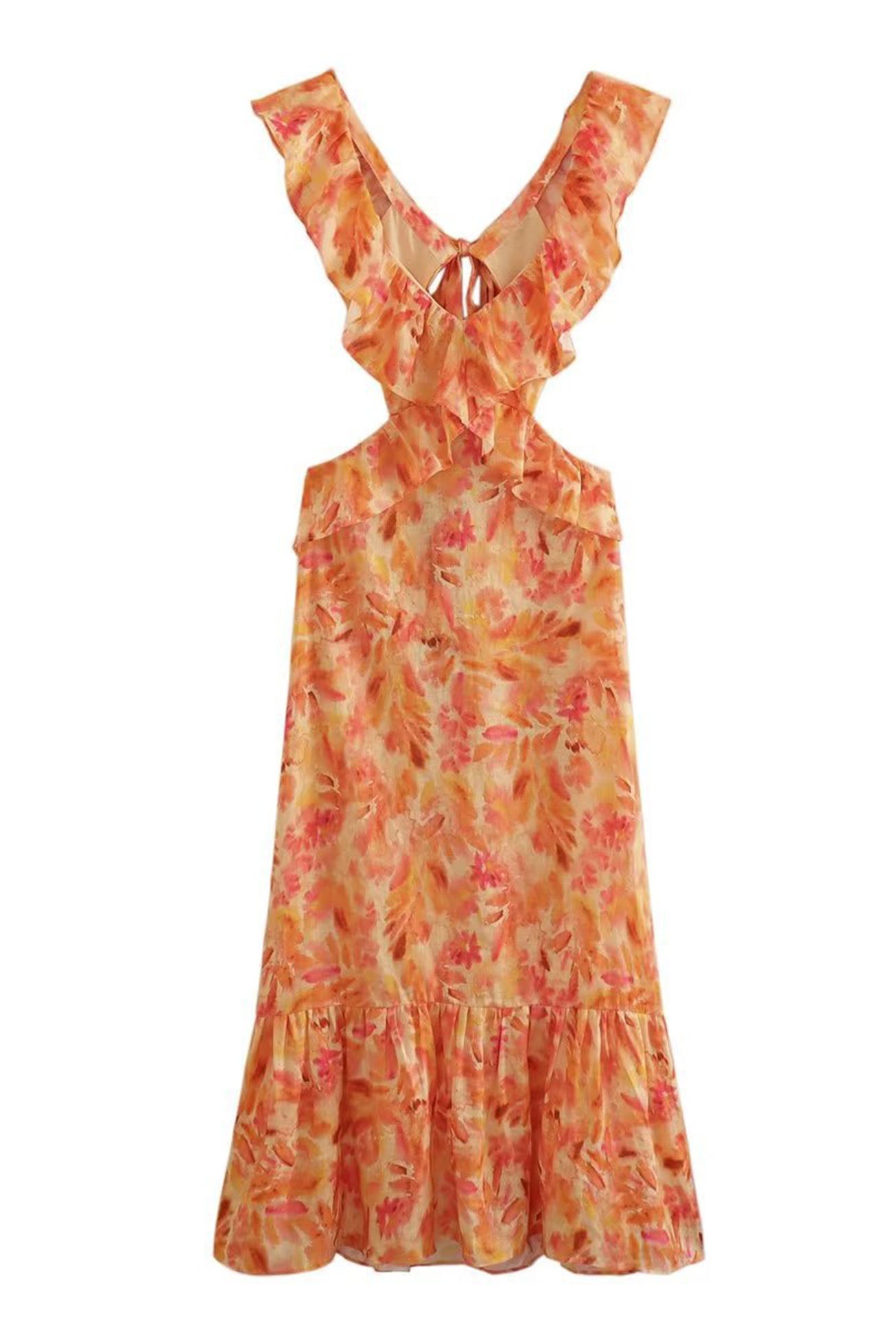 Manon - Robe Invitée Mariage Femme Bohème Longue Fleurie à Volants et Découpes