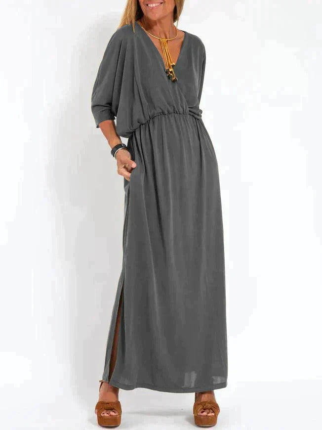 Manon - Robe Invitée Mariage Femme Bohème Longue Fluide à Col V et Fente Latérale