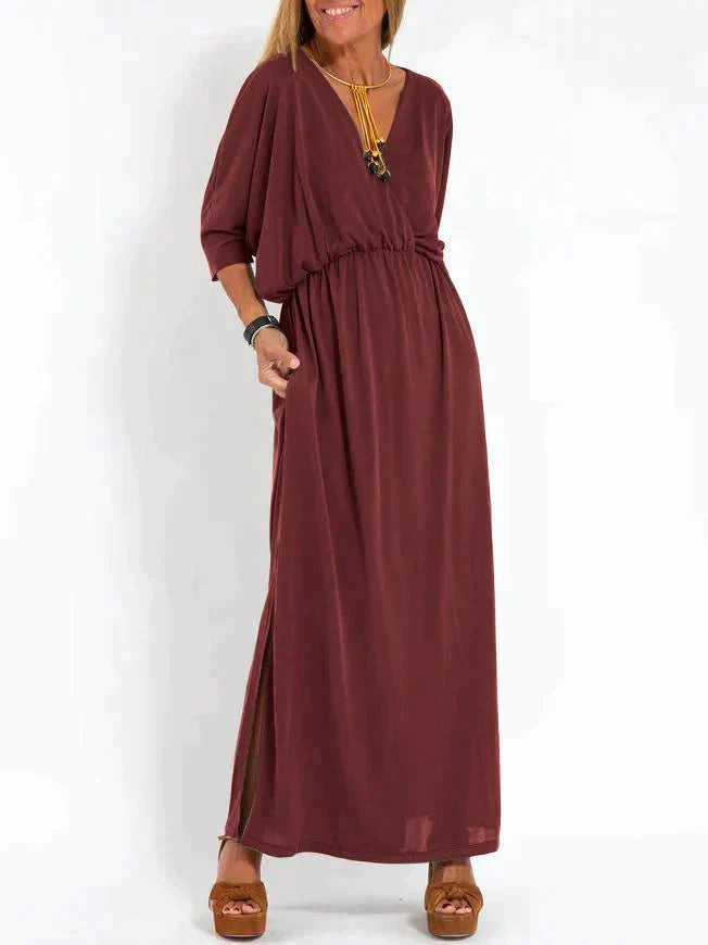 Manon - Robe Invitée Mariage Femme Bohème Longue Fluide à Col V et Fente Latérale