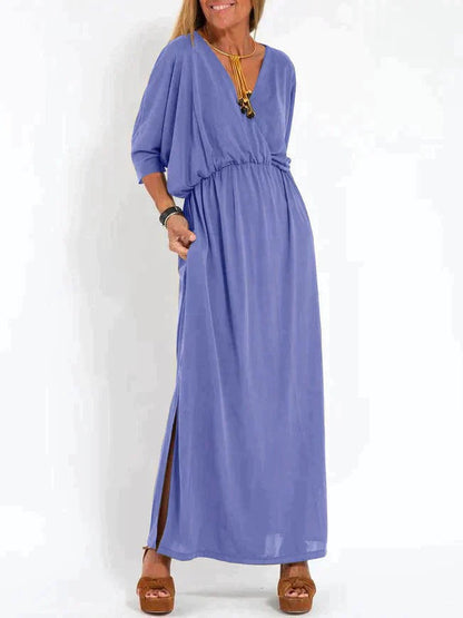 Manon - Robe Invitée Mariage Femme Bohème Longue Fluide à Col V et Fente Latérale