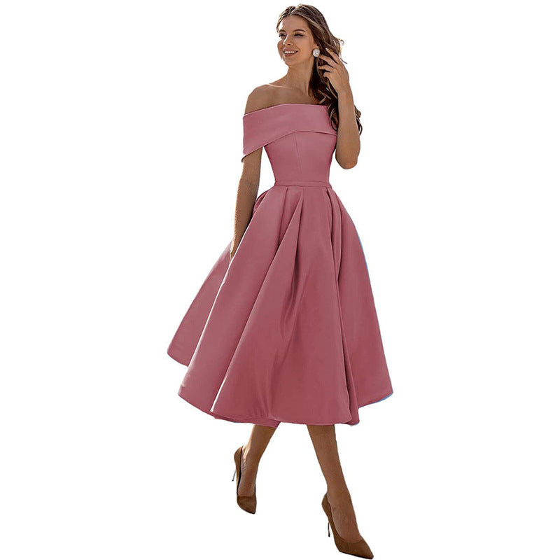 Manon - Robe Invitée Mariage Femme Glamour Épaules Dénudées et Jupe Évasée