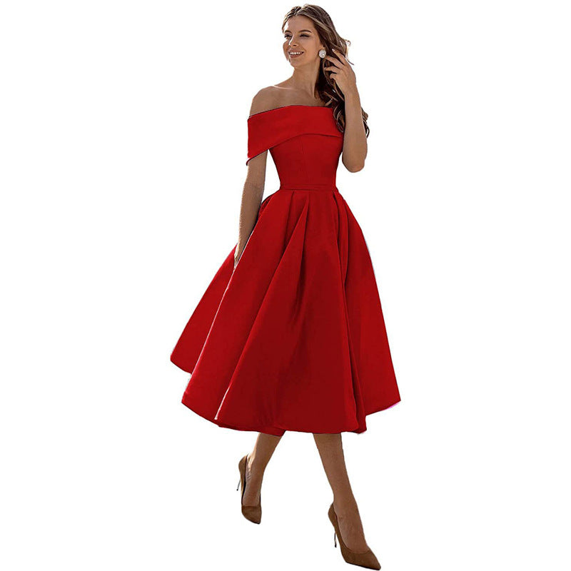 Manon - Robe Invitée Mariage Femme Glamour Épaules Dénudées et Jupe Évasée