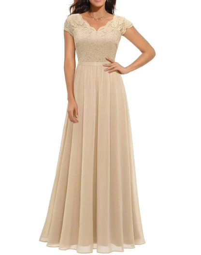 Manon - Robe Maxi Romantique Invitée Mariage Femme avec Col V et Corsage Brodé Fleuri