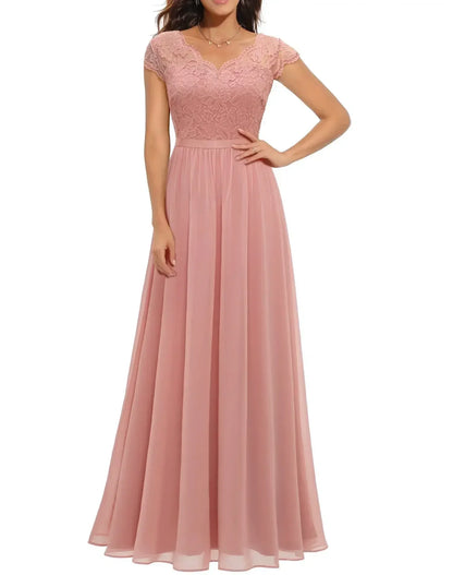 Manon - Robe Maxi Romantique Invitée Mariage Femme avec Col V et Corsage Brodé Fleuri