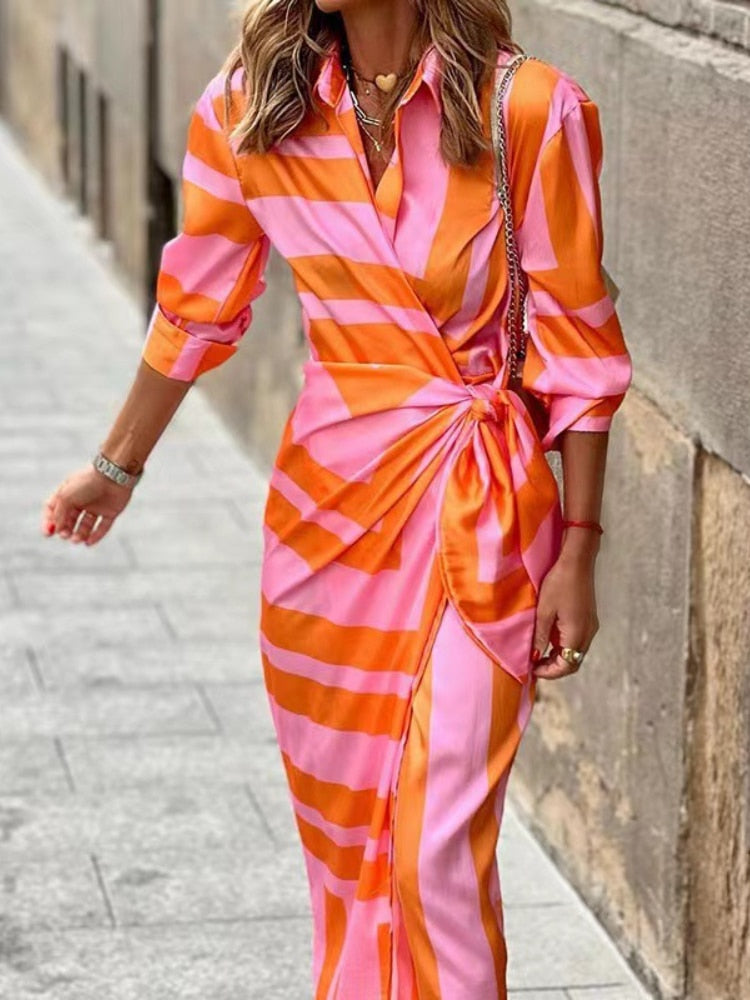 Manon - Robe d'Été Tendance Femme Coupe Portefeuille avec Col Chemise et Ceinture