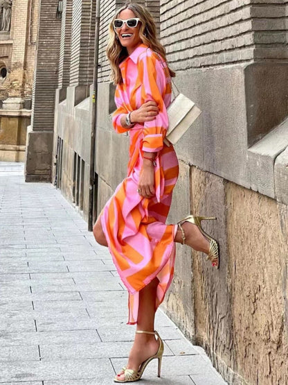 Manon - Robe d'Été Tendance Femme Coupe Portefeuille avec Col Chemise et Ceinture