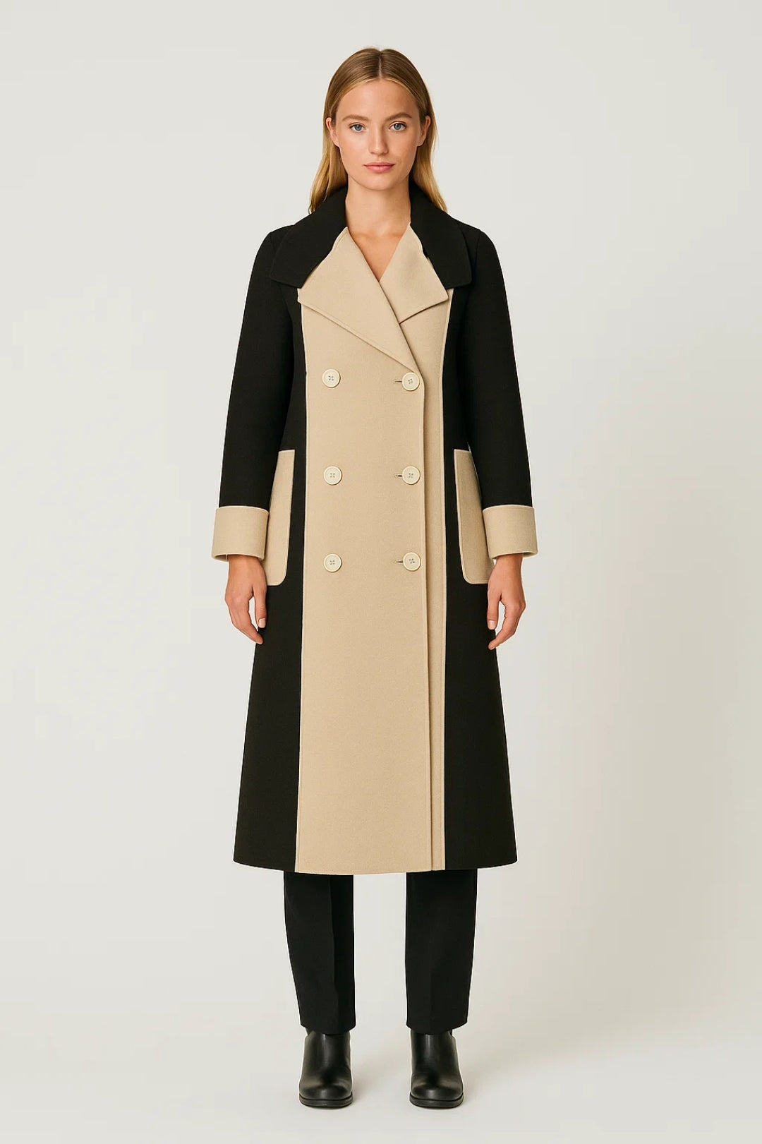 Manteau Bicolore Chic | Manteau long à double boutonnage | Léger et Respirant