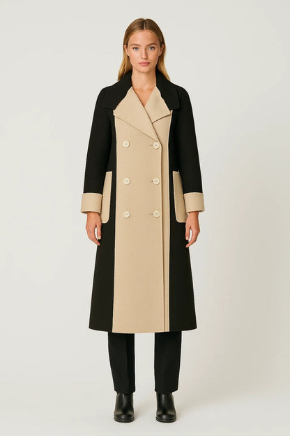 Manteau Bicolore Chic | Manteau long à double boutonnage | Léger et Respirant