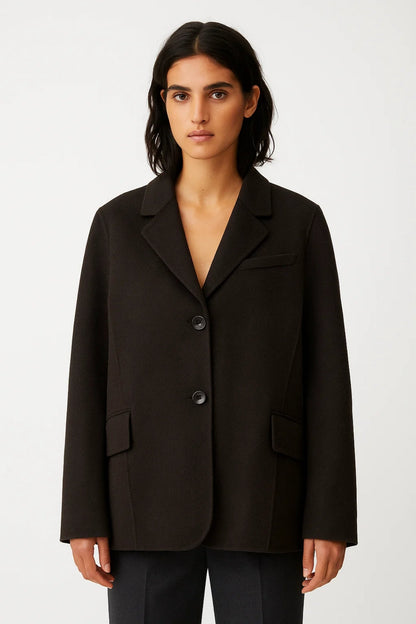 Manteau Simple‑Boutonné Femme | Laine Mélangée | Col Classique